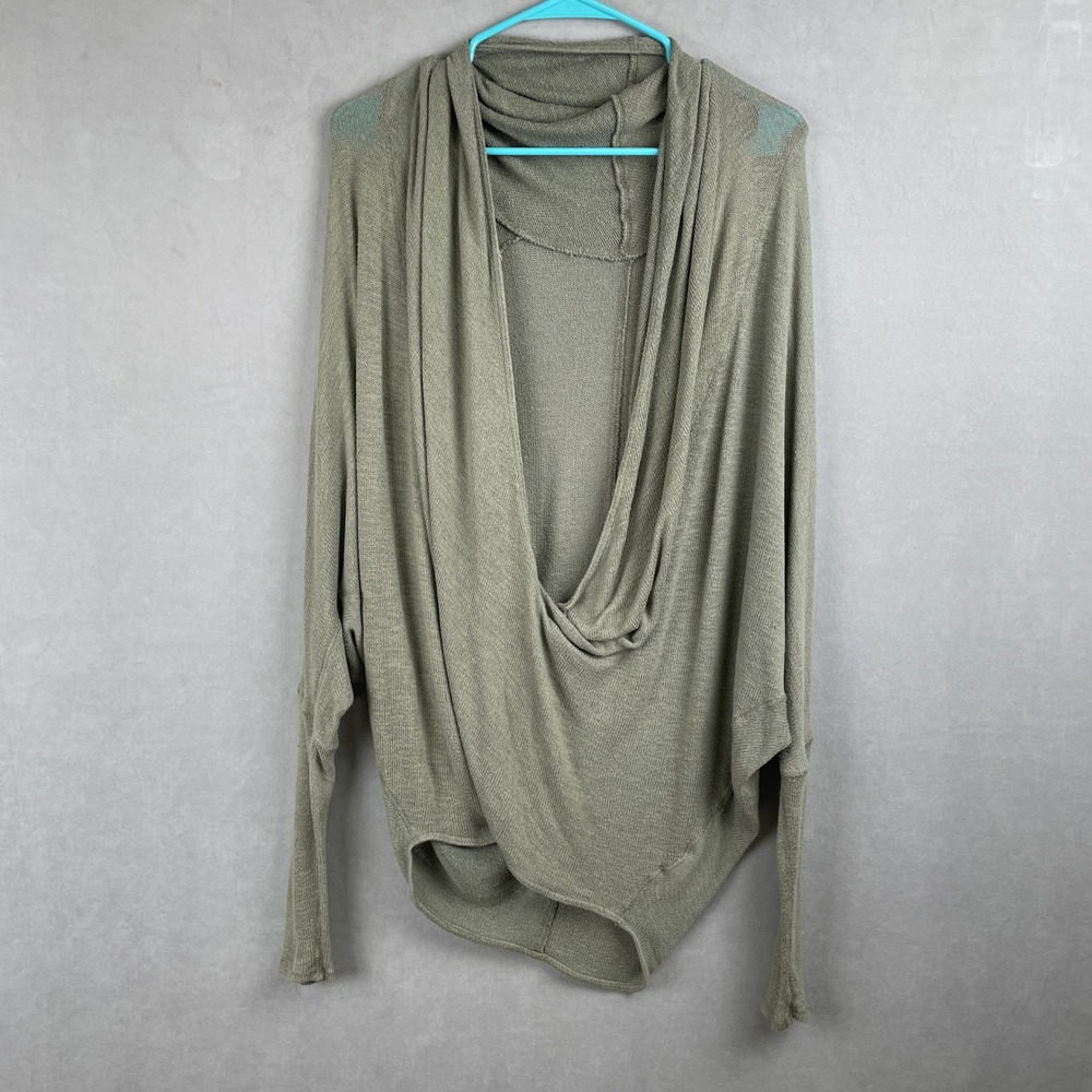 Sage Green Draped Cowl Neck Batwing Sleeve Knit Sweater XS Relax Fit Boho Fairy